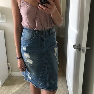 Timing denim midi skirt